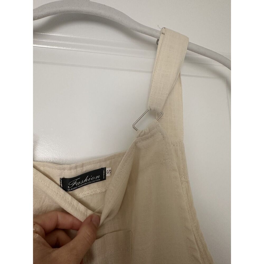 Tan linen overalls